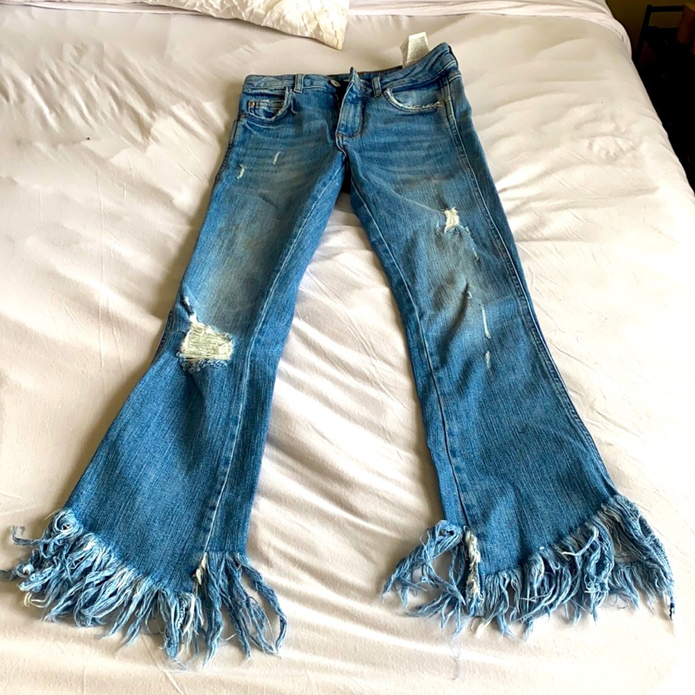 Zara fringe bottom jeans